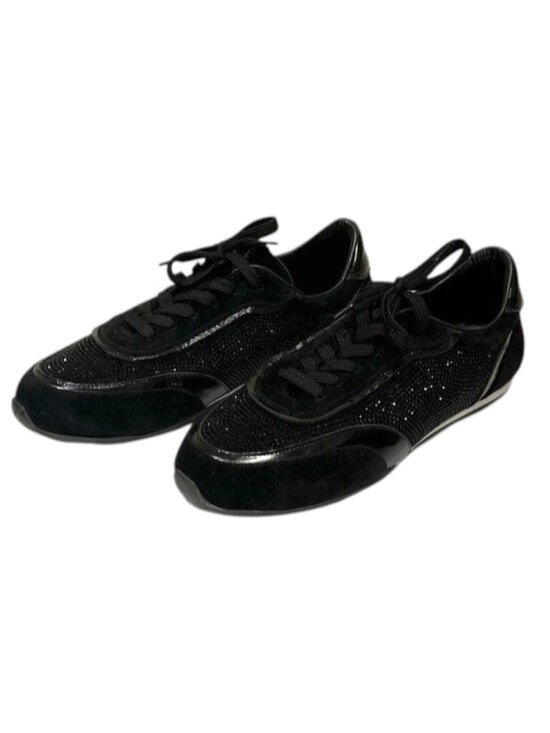 Luvishoes Shoes - Luvishoes Bonia Black Rhinestone Crystal Suede Leather Sneakers NEW